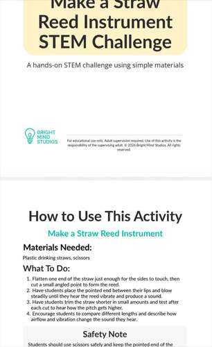 Elementary K–2 Straw Reed Instrument STEM Challenge