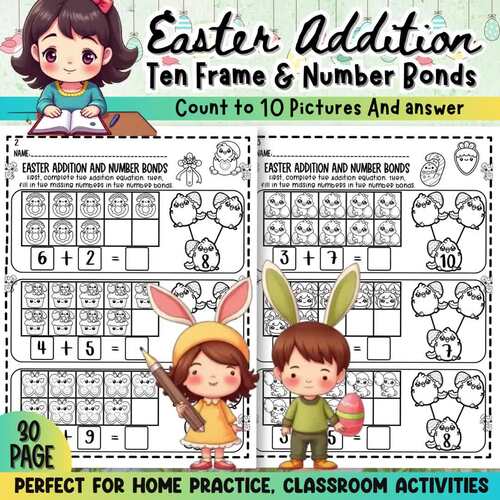 Addition Ten Frame & Number Bonds Worksheets, within 10 Easter Theme ...