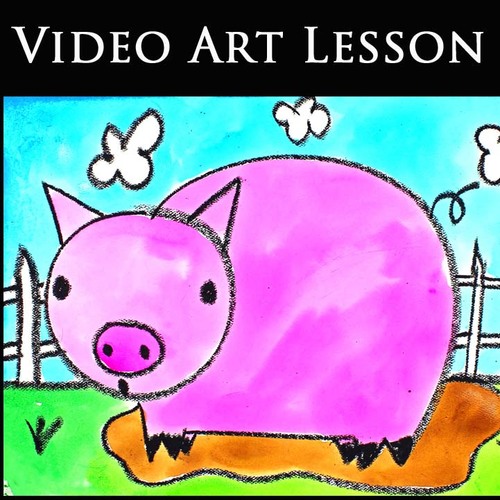 Preview of PIG on the FARM Art Lesson | STEAM Drawing & Watercolor Painting Project