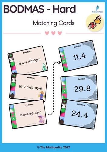 Matching Card Activity: BODMAS- Hard by The Mathpedia | TPT