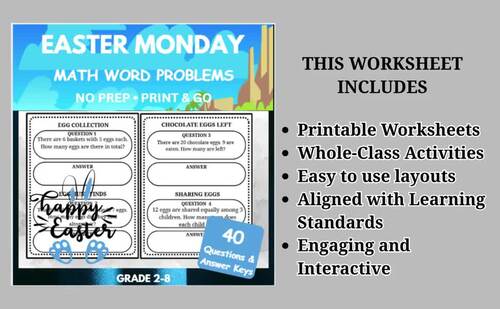 Easter Monday Math Word Problems Grades 2–8 | Spring Activities