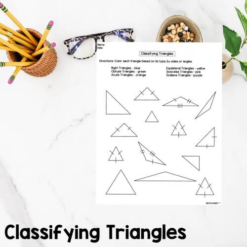 Classifying Triangles Worksheet Color Sides and Angles | 5th Grade
