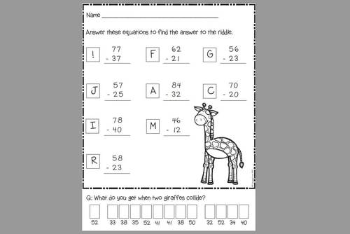 Two digit subtraction without regrouping Worksheets and Game by