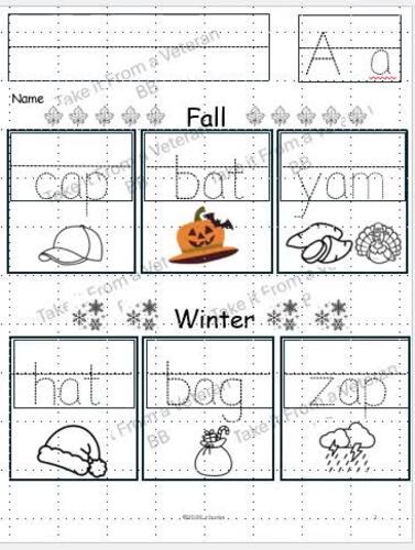 Kindergarten First Second Grade Literacy Center CVC Worksheet AEIOU
