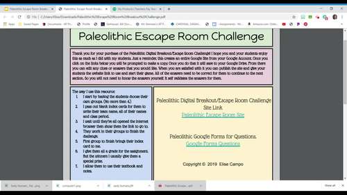 early humans paleolithic digital escape room digital breakout