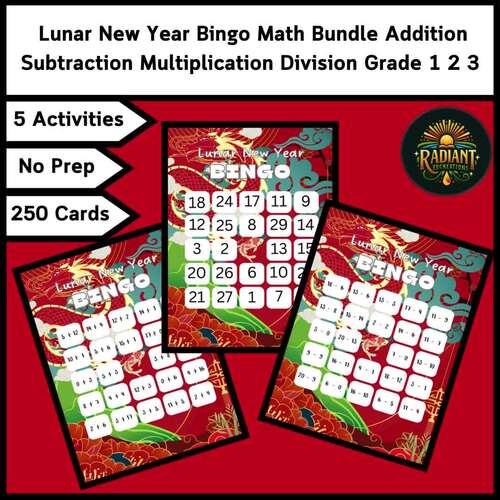 Lunar New Year Bingo Math Bundle Addition Subtraction Multiplication ...