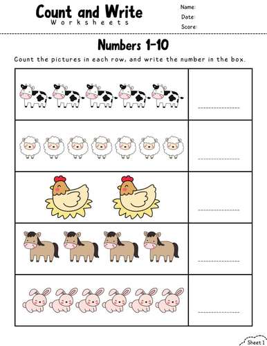 Prek, K & 1st Grade Numbers Math Assessement & Quizzes to count numbers up  to 20