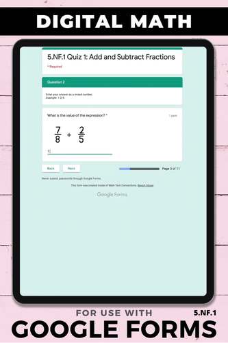 Fractions Google Form Math Assessments - 5th Grade Math Test ...