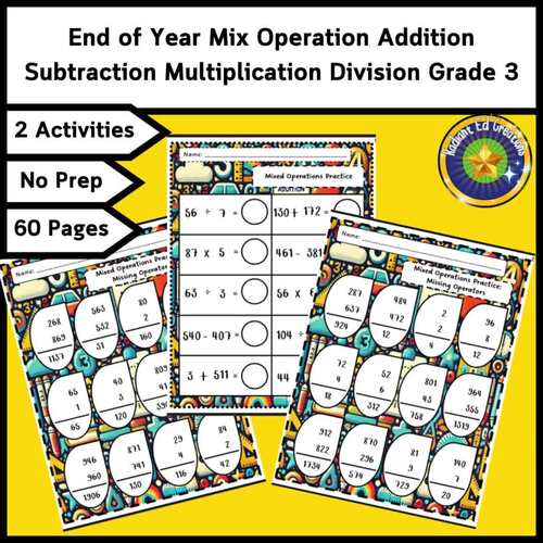 End of Year Mix Operation Addition Subtraction Multiplication Division ...