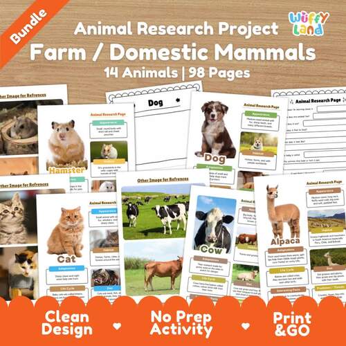 Farm and Domestic Mammals Animal Research Project Bundle Pets ...