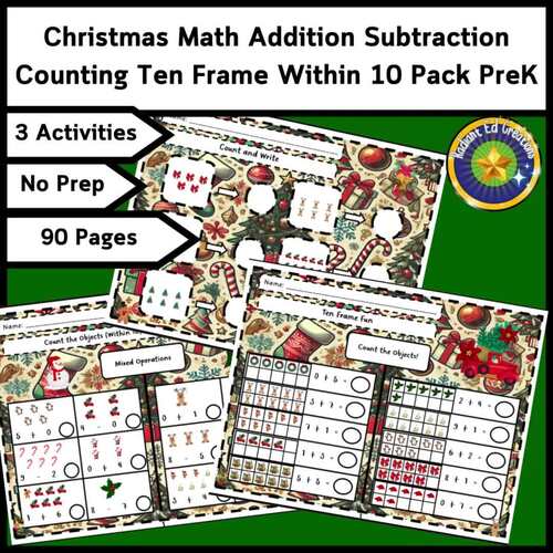 Christmas Count Add Subtract Ten Frame Math 10 Fact Fluency Place Value ...