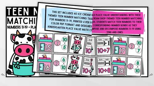 Kindergarten Teen Numbers 11–19 Matching Cards | Place Value & Number Bonds