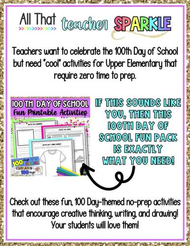 100th Day of School Fun Writing and Drawing Activities Pack- 3rd 4th 5th
