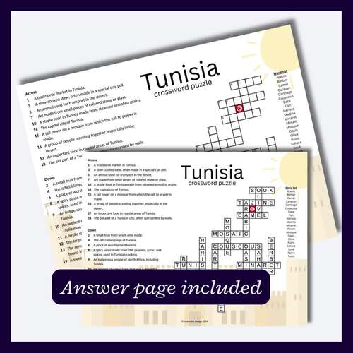 Learn about Tunisia crossword puzzle: Great research activity or