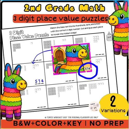 2nd Grade Math Puzzle Place Value 3-Digit Numbers Worksheets Printable
