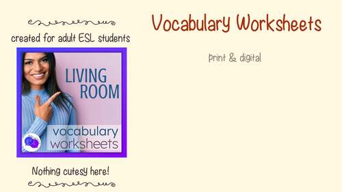 Living Room Home Vocabulary Worksheets for Adult ESL by Rike Neville