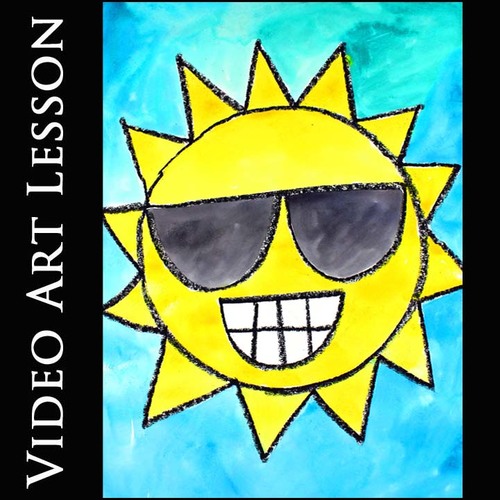 Preview of COOL SUMMER SUN Art Lesson Directed Drawing & Painting End of the Year Activity