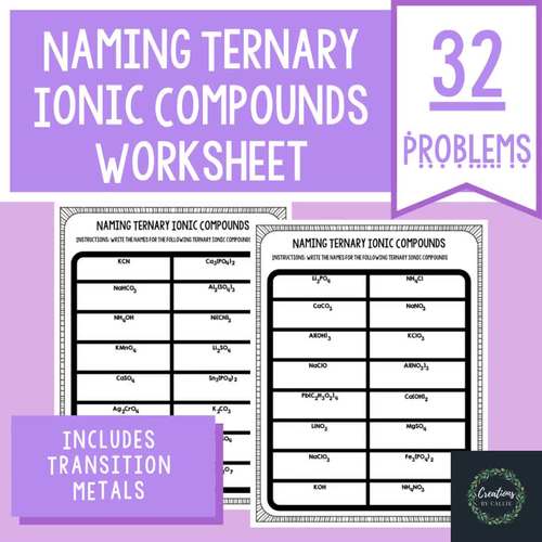 Naming Ternary Ionic Compounds Worksheet Key Included by Creations by
