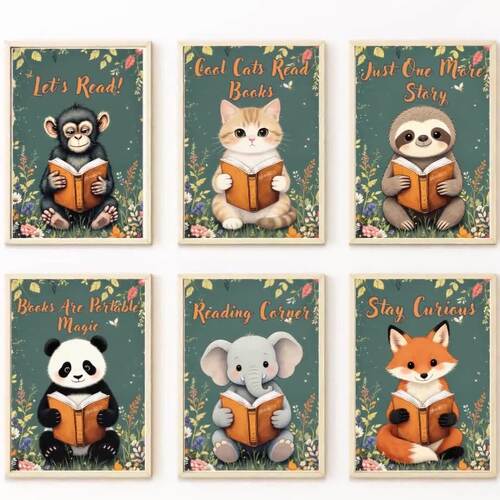 Reading Corner Wall Art Set – 6 Printable Posters for Kids’ Playroom ...
