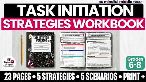 Task Initiation Strategies Workbook Middle School | Executive Function ...