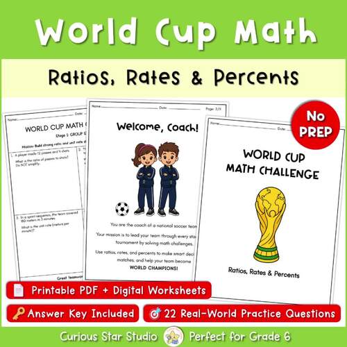 World Cup Math Grade 6 Bundle | Ratios, Rates & Percents | Complete Set