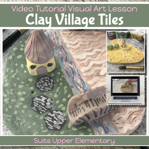 Preview of CLAY HOUSE Art project with VIDEO GUIDE lesson plan for Ceramics 4th - 6th grade