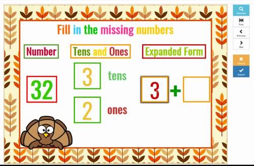 Thanksgiving Math Place Value Expanded Form Boom Cards 1st Grade Math