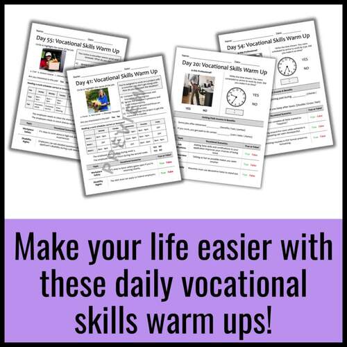 Vocational Skills Warm Ups Special Education Workbook Job Skills Bell ...
