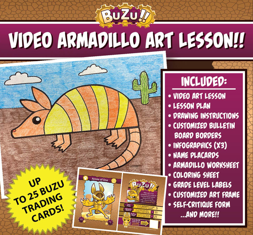 Preview of ARMADILLO ART LESSON!! featuring Buzu Trading Card #1: Armie of One