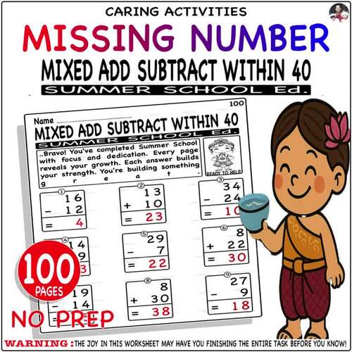 Addition & subtraction fluency within 40 missing number - Summer School Ed.