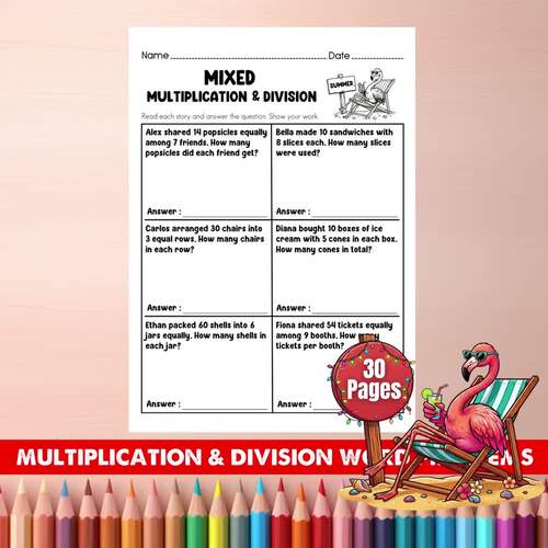 3rd Grade Multiplication & Division Word Problems Worksheets | Summer ...