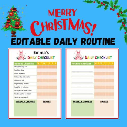 Christmas And New Year Editable Rainbow Daily Routine Chart Home School