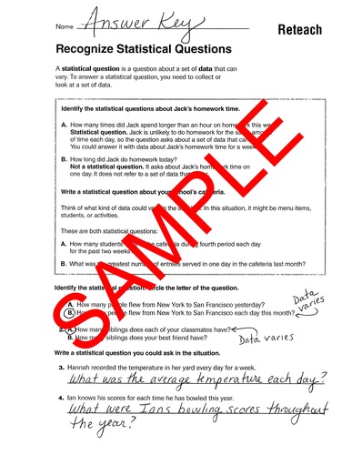 Recognize Statistical Questions - Worksheet and Guided Video | TPT