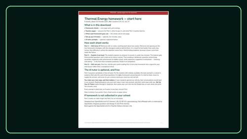 Thermal Energy Homework: 5 Sheets | For Use With OpenSciEd 6.2 | TPT