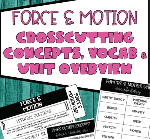 Preview of Force & Motion Crosscutting Concepts, Vocabulary & Unit Overview Bundle!