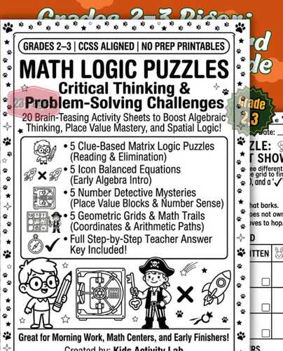 Math Logic Puzzles Grades 2-3 | Early Finisher Activities by Kids ...