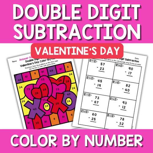 Valentines Day Color by Number 2 Digit Subtraction with Regrouping ...