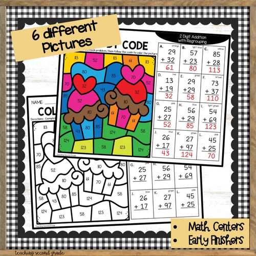 Valentines Day Color by Number | 2 Digit Addition with Regrouping Math ...