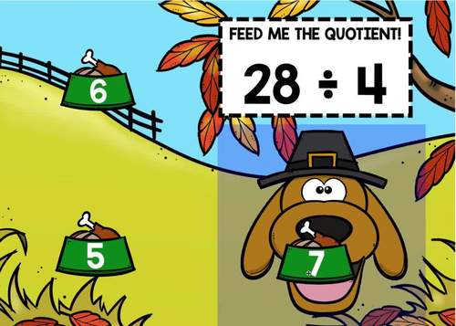 Thanksgiving Division Fact Fluency Practice Digital Math Boom Cards