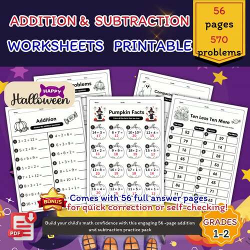 Halloween Math Worksheets Bundle | Addition & Subtraction to 20 | 570 ...