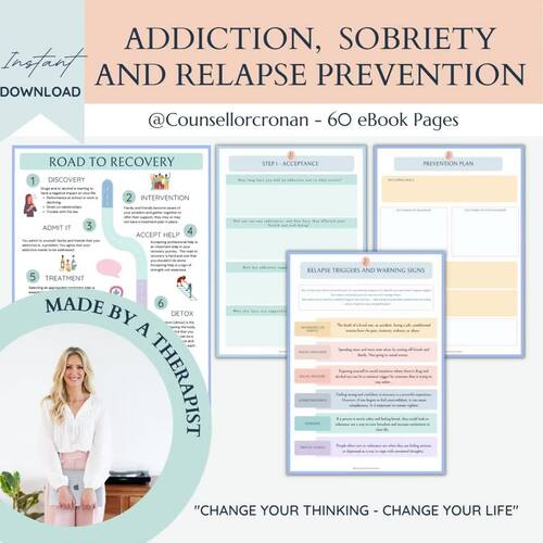 Sobriety recovery relapse prevention worksheet bundle, substance abuse