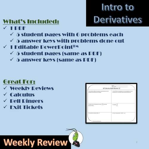Calculus Weekly Bell Ringers Math Review Problems 3 Editable TPT