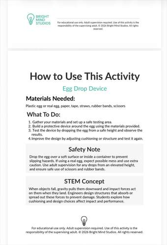 K–1 Egg Drop Device STEM Challenge by Bright Mind Creative Studio