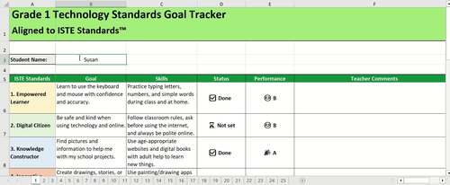 Grade 2 Student Friendly Technology Standards Tracker with Drop Down Menus