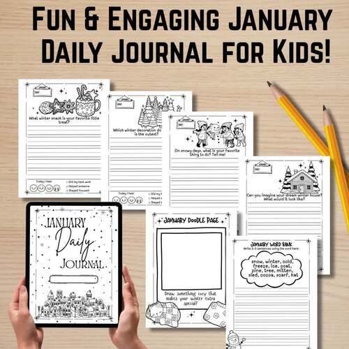 January Daily Journal for Kids | Winter Writing Prompts | Printable Gift