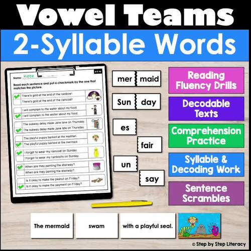Vowel Team Decodable Passages & Activities Multisyllable words Orton ...