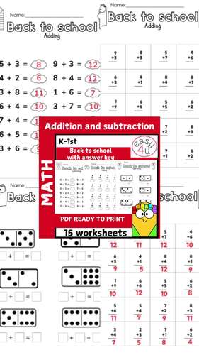Back to School Math – Adding & Subtracting Single-Digit Numbers with answer key