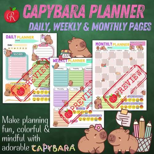 Capybara Printable Planner | Daily, Weekly, Monthly | Self-Esteem ...