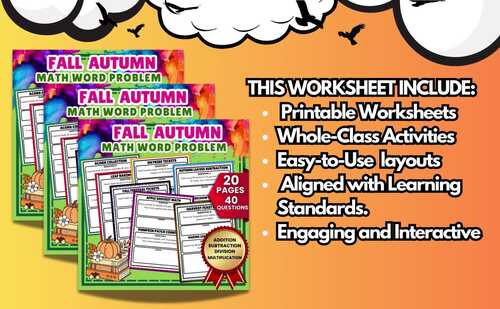Fun Fall Autumn Math Word Problem Addition, Fractions,4th,5th,6th,7th ...
