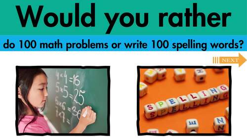 100th Day of School Activity Would You Rather This or That Game Opinion ...